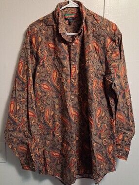 Men's Paisley Button-Down Shirt in Brown & Red